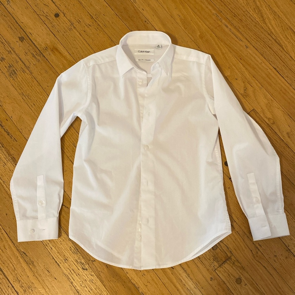 Calvin Klein Boys Slim Fit & Stretch white button down dress shirt size 10